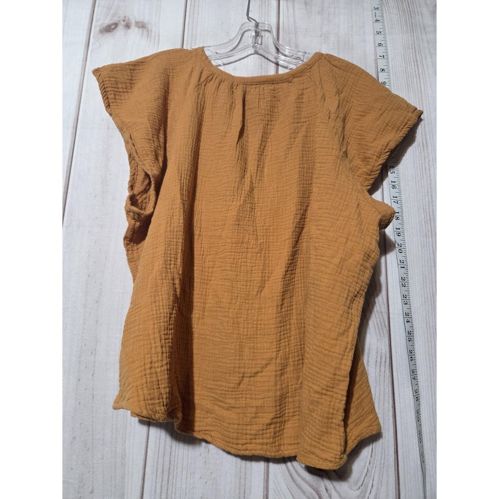 Universal Thread Mustard Yellow Cotton Gauze V-Neck Flutter Sleeve Top XXL - Picture 4 of 7